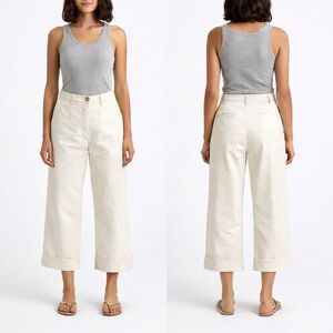 P. JEAN Made in Italy White Cropped Wide Leg Pants 27 NWT Cotton Luxury